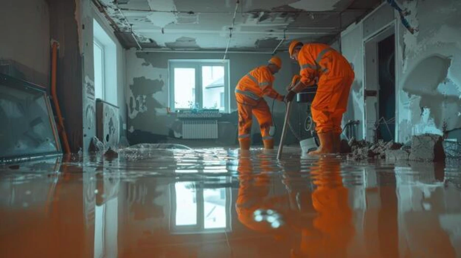 Crew extracting standing water during a water damage cleanup in Pomona